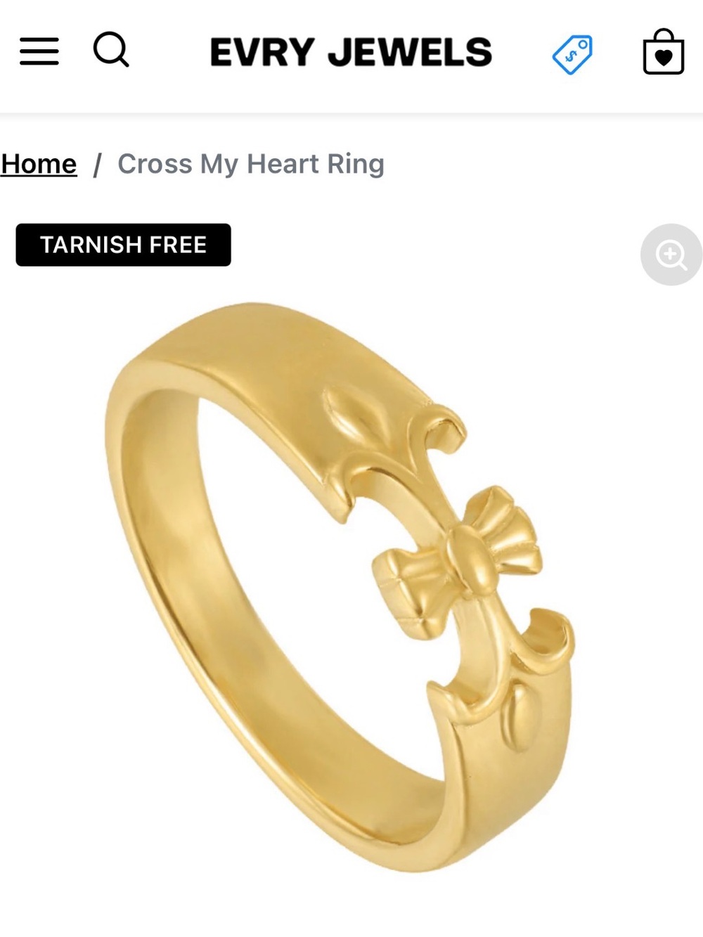 Evry Jewels Gold Cross My Heart Ring